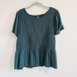 Old Navy Green Smocked Peplum Top